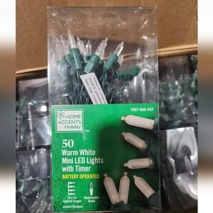 HOME ACCENTS 50 WARM WHITE MINI LED LIGHTS BATTERY WITH TIMER 16FT Christmas